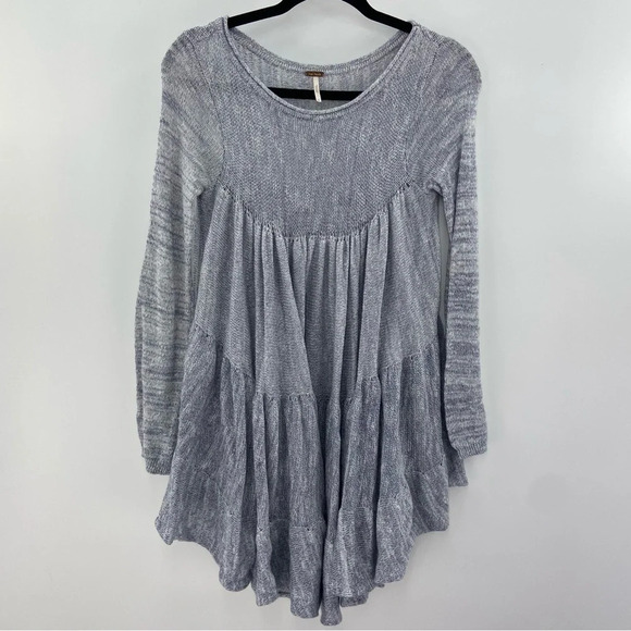 Free People Midnight Ruffles Tunic Sweater Dress Greyish Blue Size XS - Picture 3 of 12